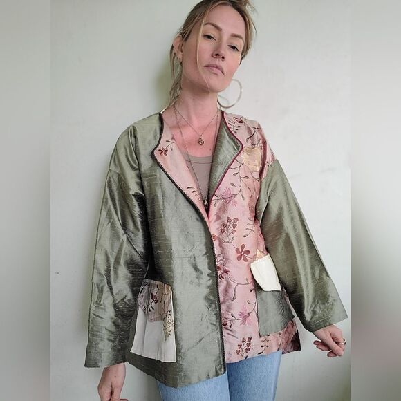 Hand Crafted Sage and Blush Grandmacore boho Blouse/ Jacket - Picture 1 of 12